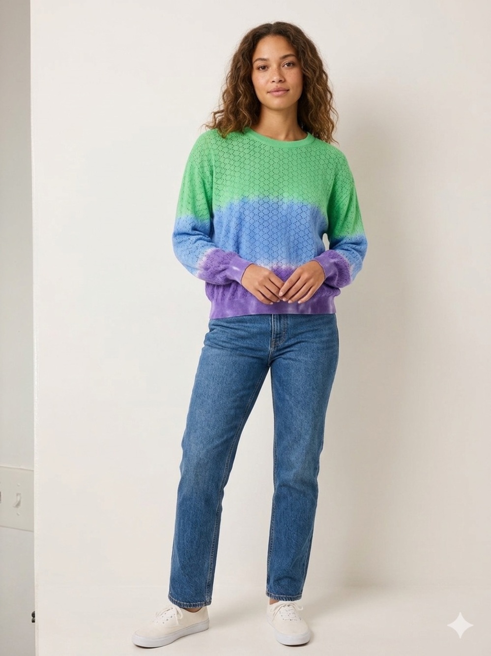 Crush Women’s Ombré Tie Dyed  Cotton Silk Cashmere Blend Multicolor Top Sz 2/M